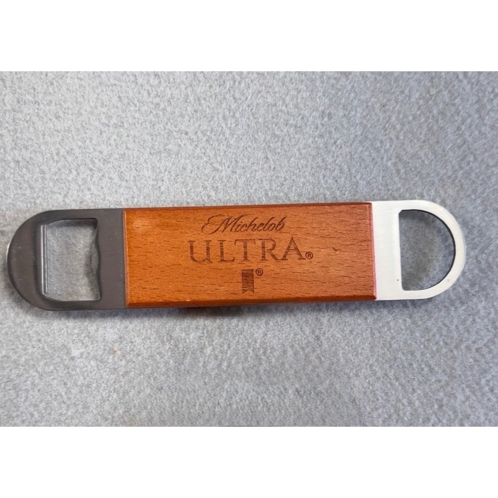 Michelob Ultra Wood Handle Bottle Opener Stainless Steel Bar Blade Tool 7 Inch